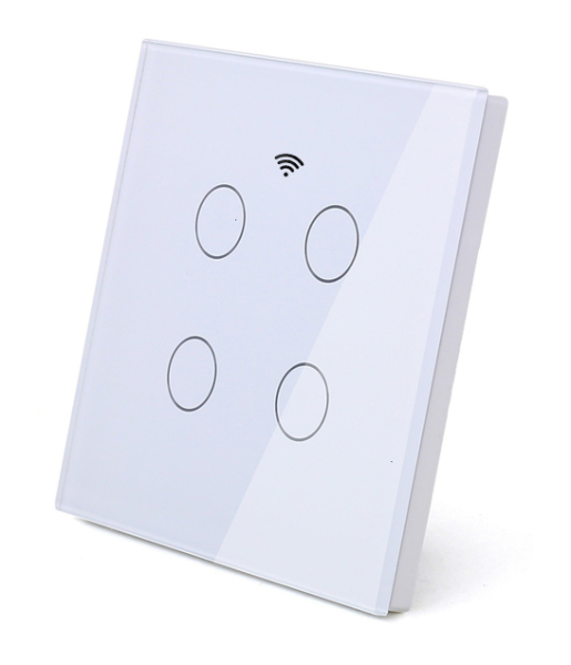 کلید لمسی هوشمند چهارپل Tuya سفید با کنترل Wi-Fi و ریموت RF