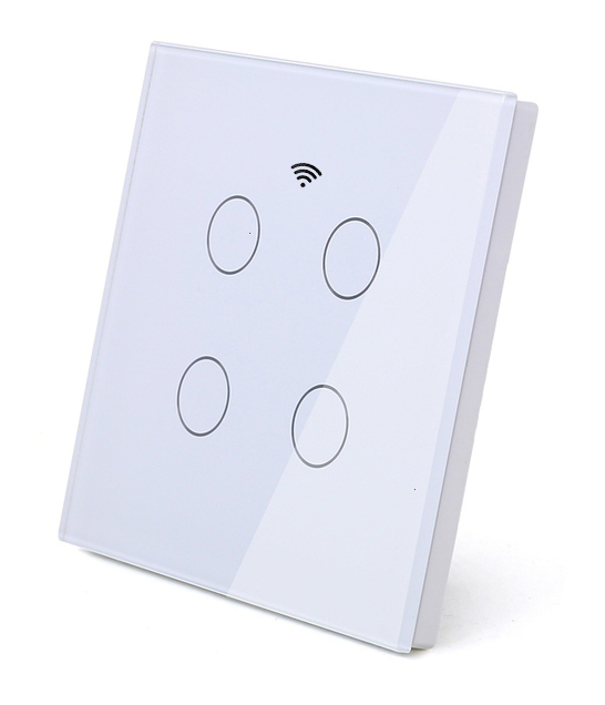 کلید لمسی هوشمند چهارپل Tuya سفید با کنترل Wi-Fi و ریموت RF